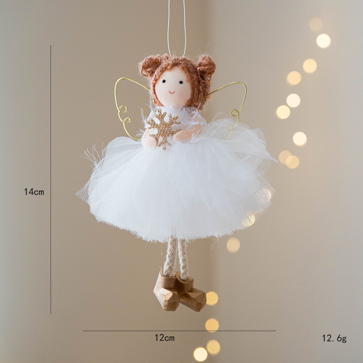 Christmas White Tulle Skirt Golden Wings Angel Girl Pendant
