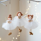 Christmas White Tulle Skirt Golden Wings Angel Girl Pendant