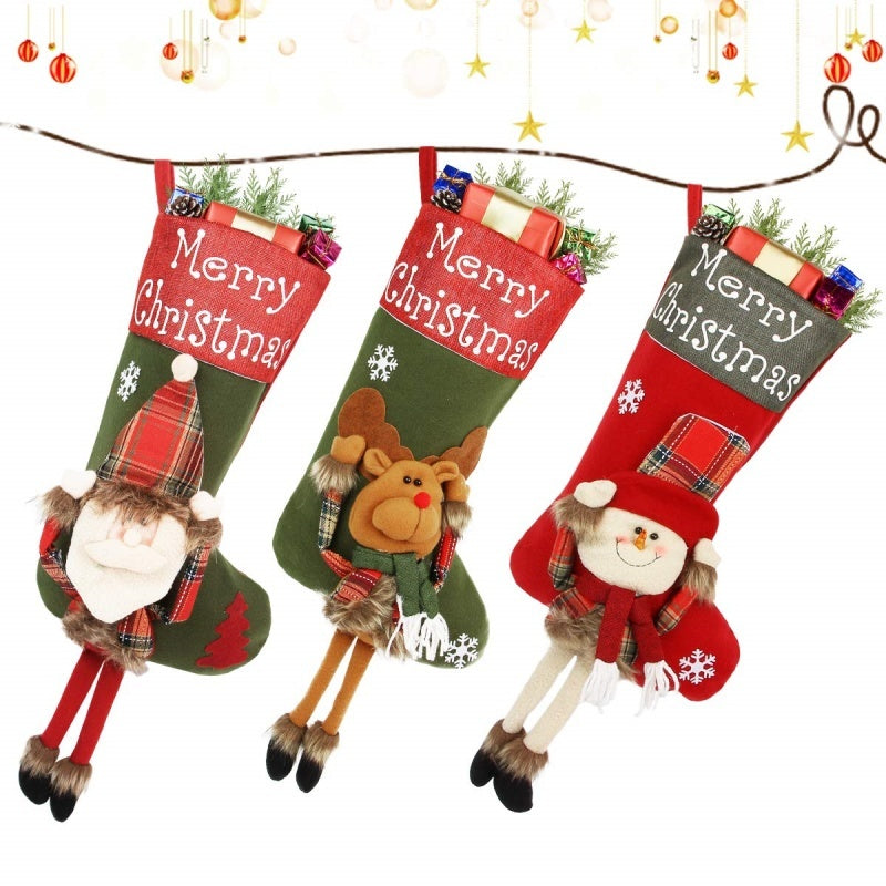 Christmas Big Stockings Set Decorations Christmas 3D Plush Big Sock Christmas Tree Pendant Decorating Supplies