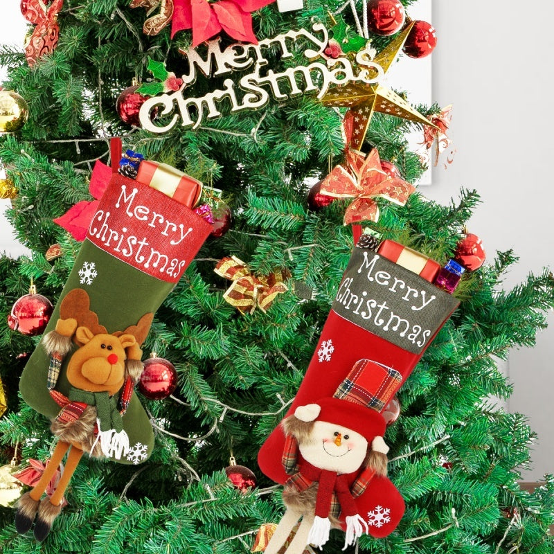 Christmas Big Stockings Set Decorations Christmas 3D Plush Big Sock Christmas Tree Pendant Decorating Supplies