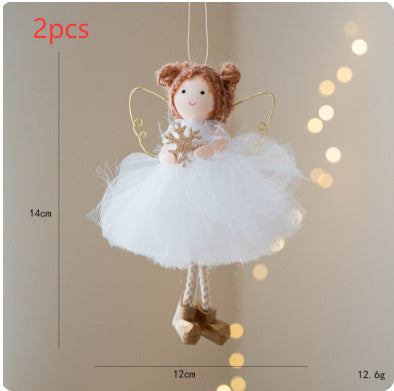 Christmas White Tulle Skirt Golden Wings Angel Girl Pendant