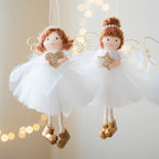 Christmas White Tulle Skirt Golden Wings Angel Girl Pendant